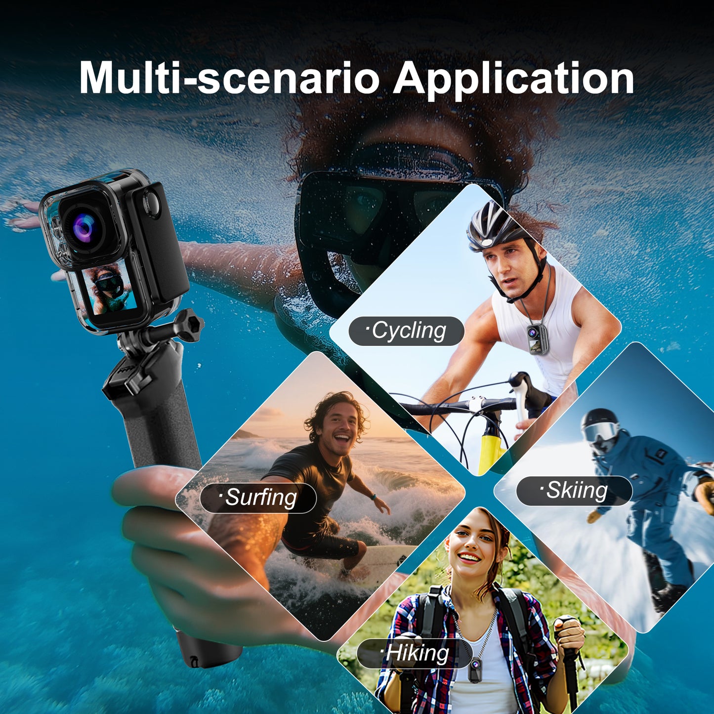4K 60FPS 64GB 30MP WIFI Action cam with dual screen