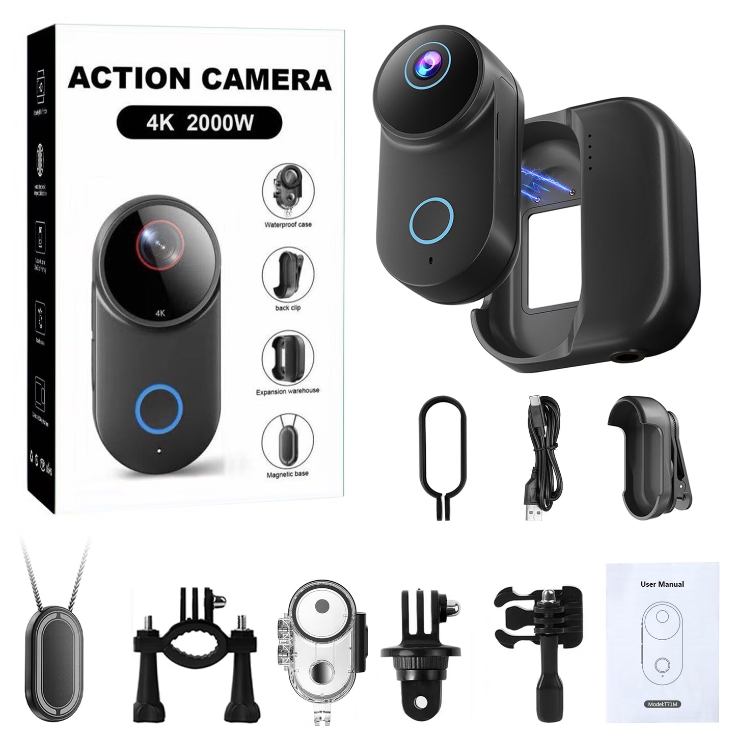 NUISK This lightweight, wearable action camera supports 4K HD recording, comes with a32GB  memory card, features one-touch operation, and includes a portable charging case to extend battery life.