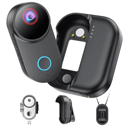NUISK This lightweight, wearable action camera supports 4K HD recording, comes with a32GB  memory card, features one-touch operation, and includes a portable charging case to extend battery life.